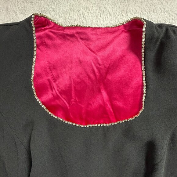 CDC Womens Black Short Sleeve Dress with Rhinestone Trim & Pink Lining Size 14 - Picture 4 of 10